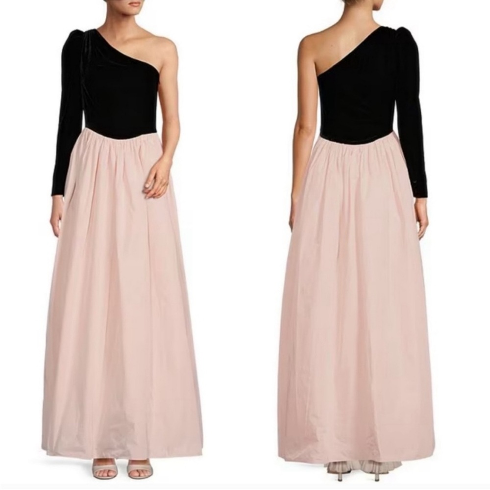 Antonio Melani  “Born on fifth blaire one shoulder velvet sleeve Taffeta Dress